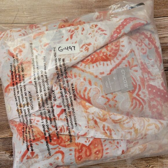 Chicos Womens 3 16/18 Shirt Medallion Print Linen Tunic Lagenlook Coastal Beachy - Picture 8 of 8